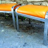 Pair of chrome and faux orange vintage stools "70"