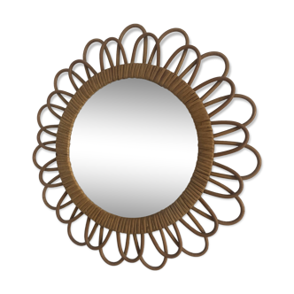 Vintage mirror 1960 rattan flower sun mirror - 50 cm