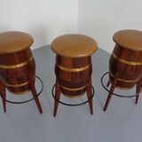 Mid-Century Teak & Copper Bar Stools, 1960s, Set of 3