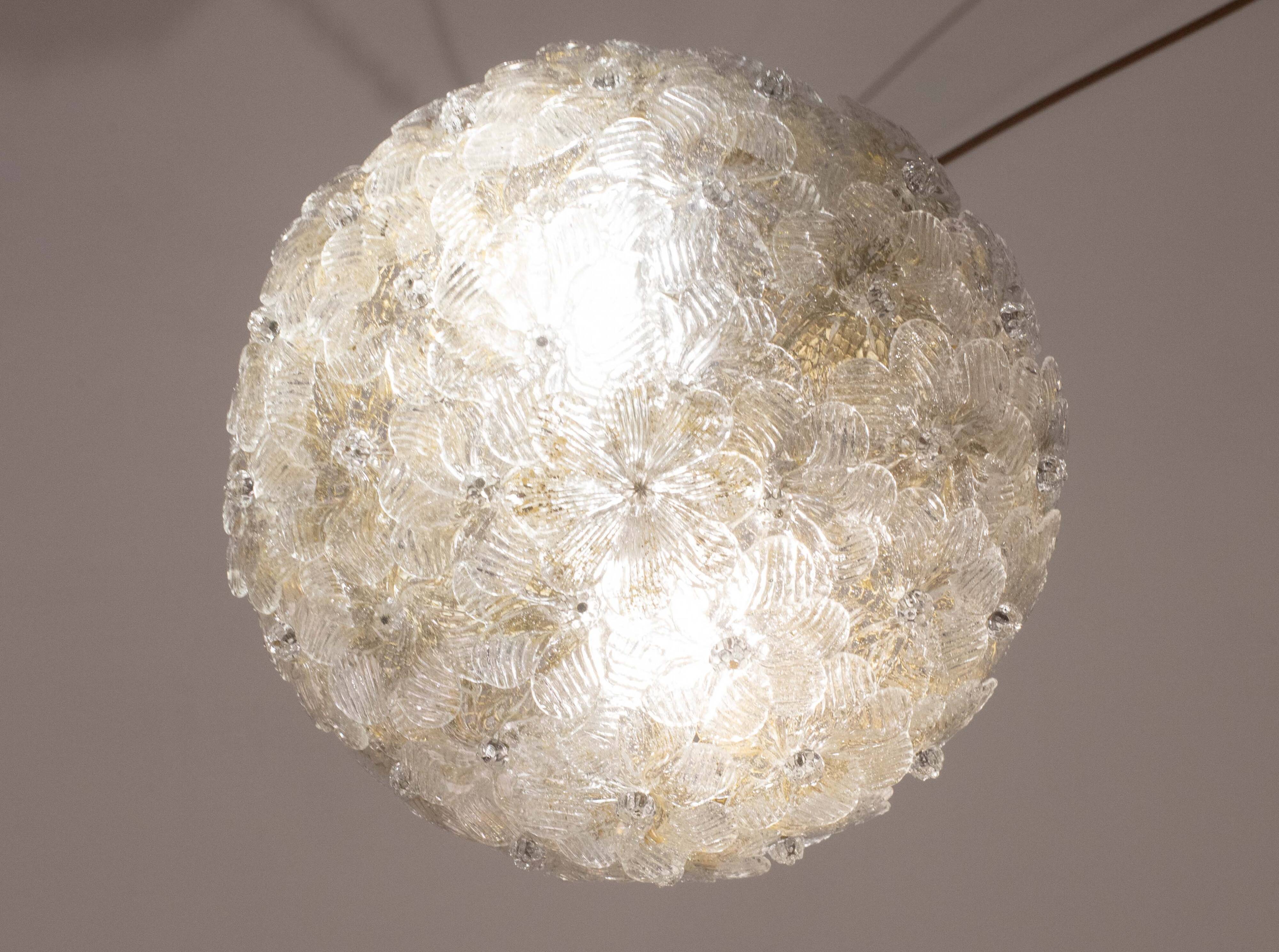 Elegant Murano Ceiling Light Gold and Trasparent Flower by Seguso for Venin