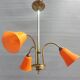 Brass chandelier 3 tulips orange Casimir 1970