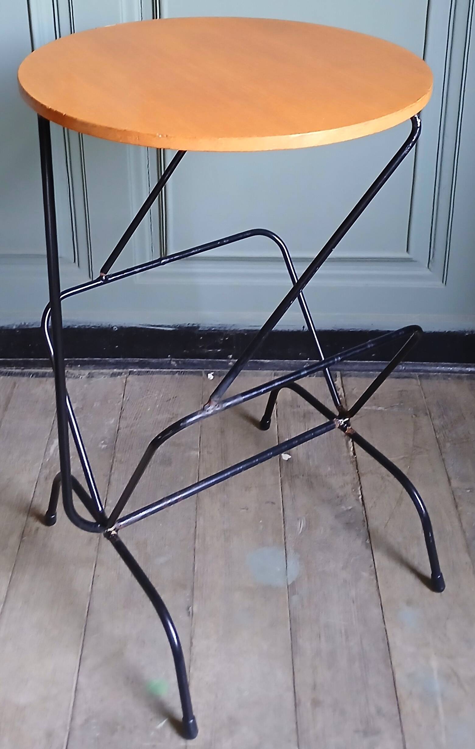 Side table with magazine holder, light oak, 1960.