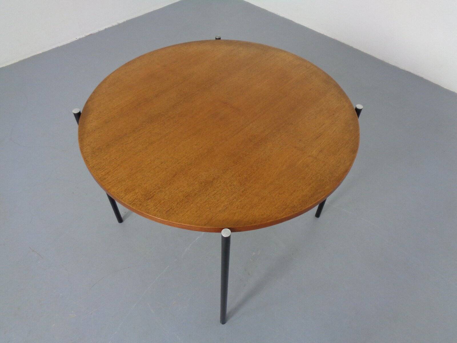 Round teak and steel coffee table from Thonet, 1950s.