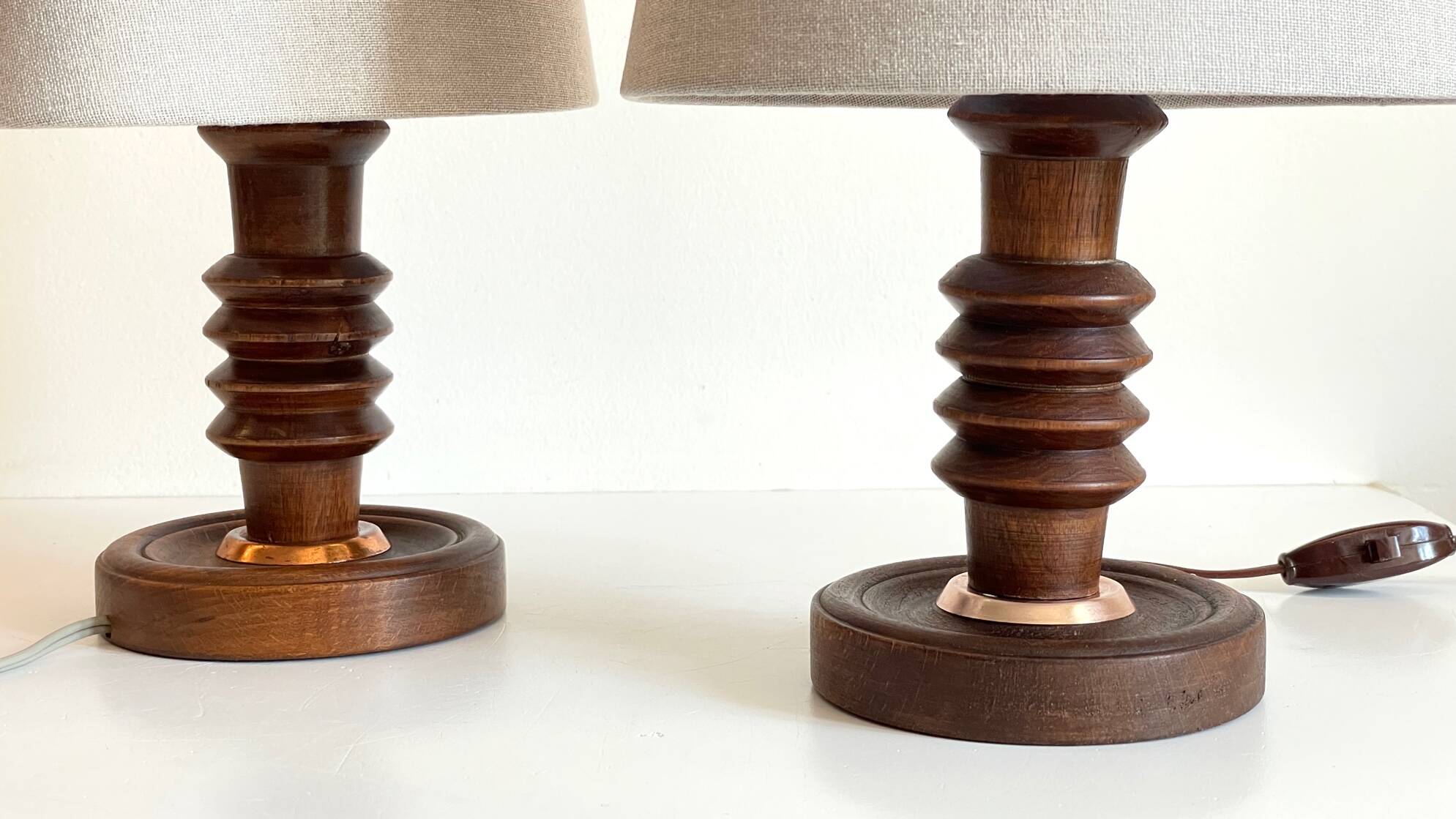 Pair of vintage wooden lamps
