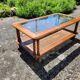 Table basse en merisier, verre et cannage