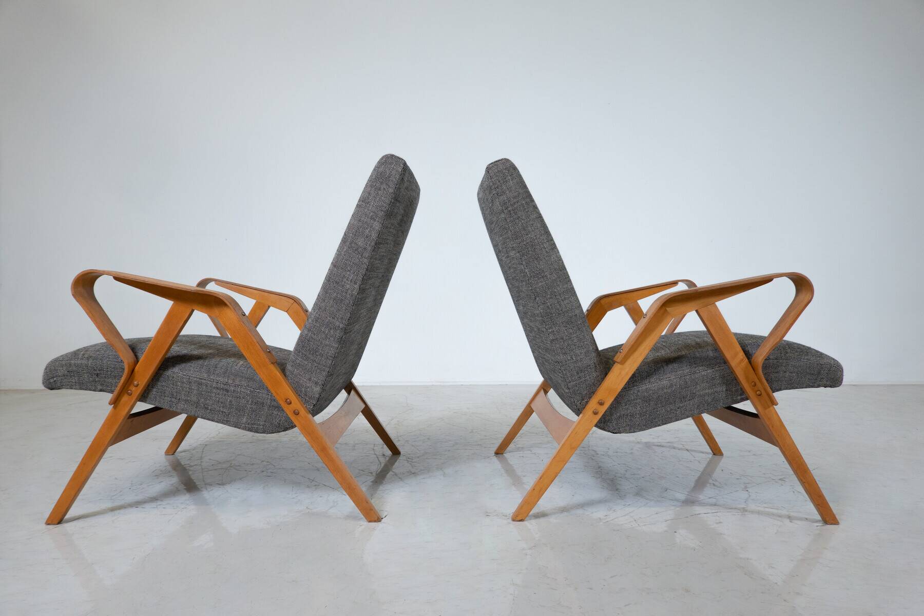 Mid-Century Modern Pair of Armchairs, 1950s, Czech Republic (New Ulphostery)