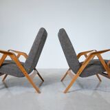 Mid-Century Modern Pair of Armchairs, 1950s, Czech Republic (New Ulphostery)