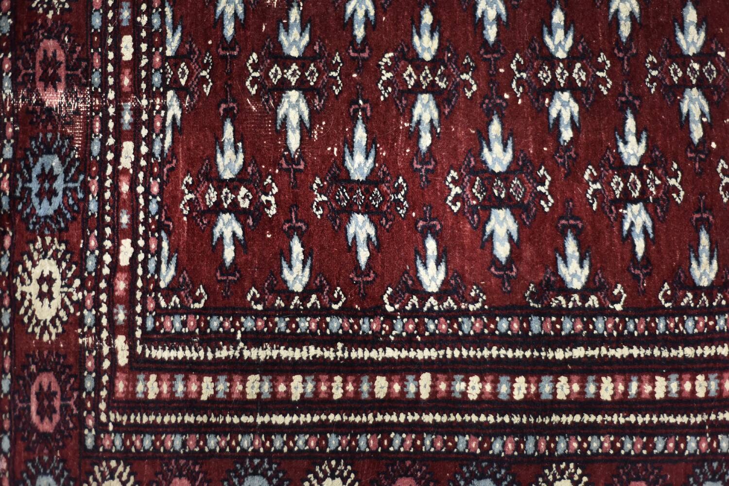 Handwoven red Boukhara oriental rug, 1960s