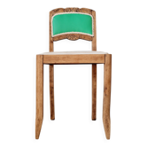 Renovated antique chair – carved wood and green backrest