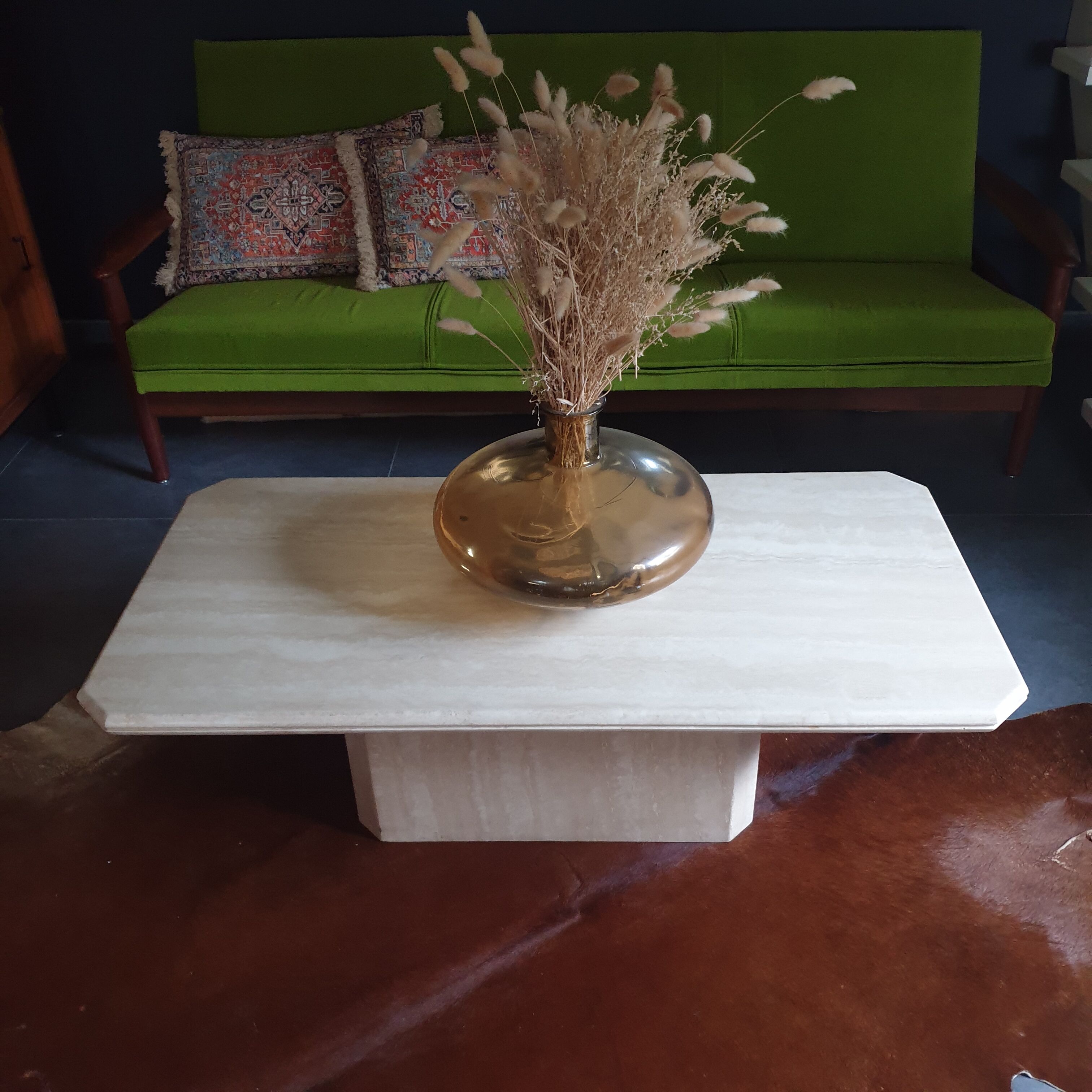 Table basse vintage travertin italien