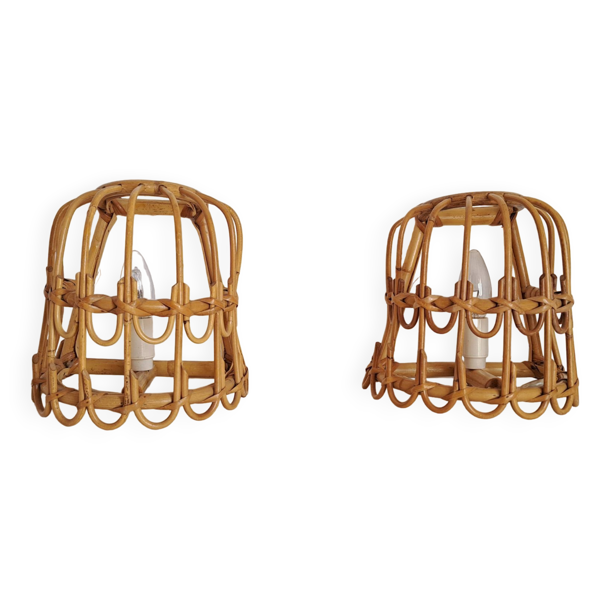 Pair of bamboo wall lights