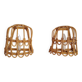 Pair of bamboo wall lights