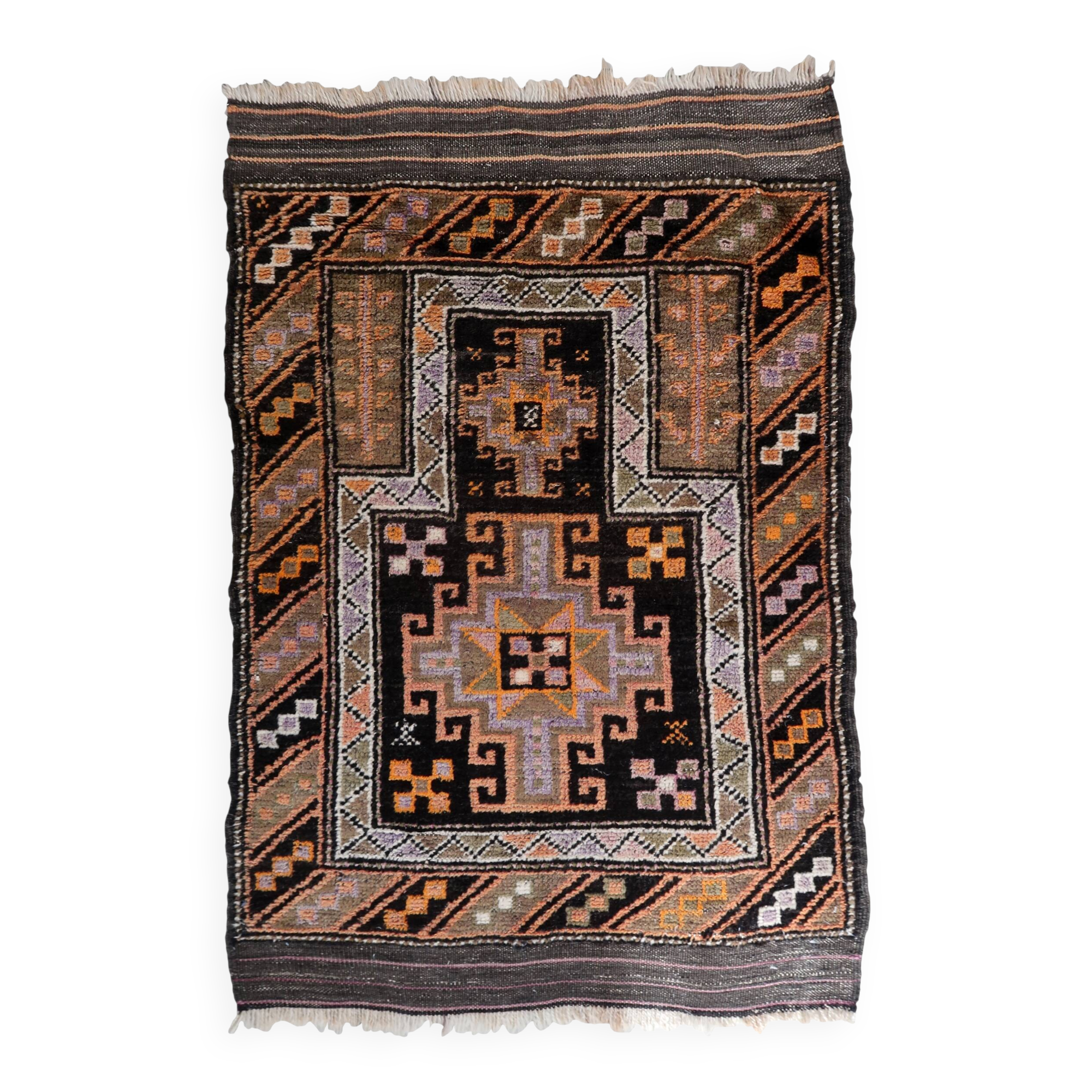 Tapis ancien de prière Baloutche fait main 66x104 cm en laine - 1C1045