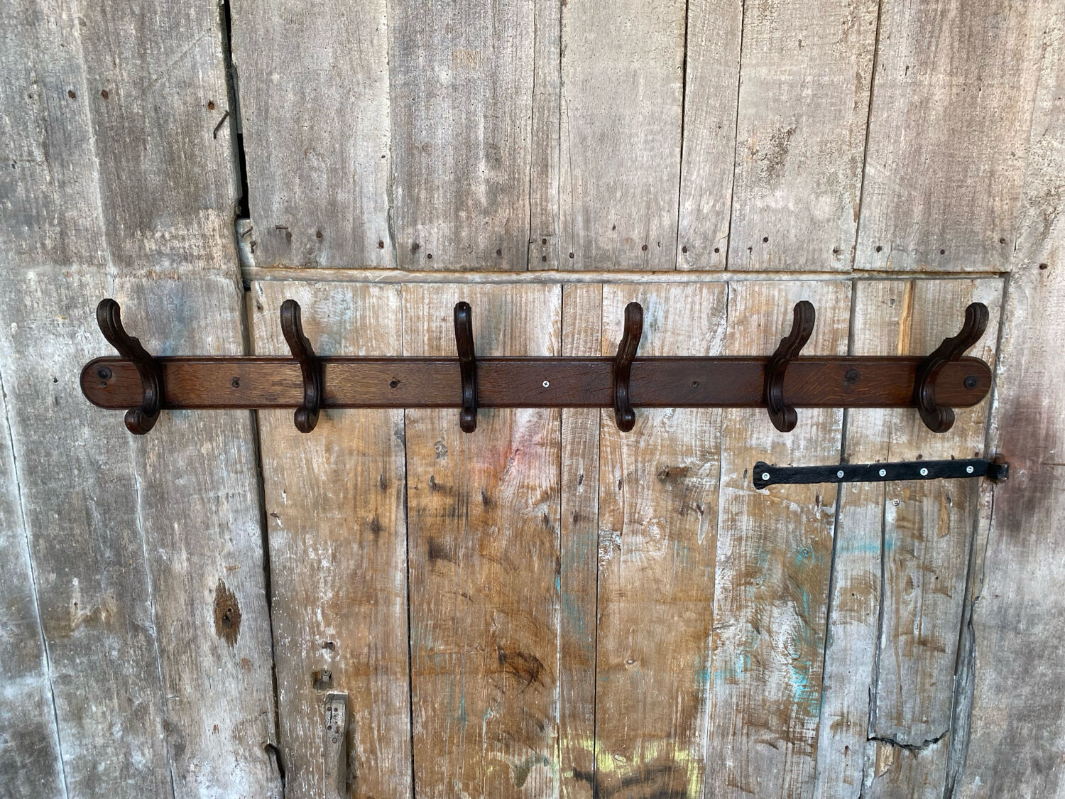 Porte Manteau Vestiaire Mural 6 Patères Bois Courbé Vintage #D740