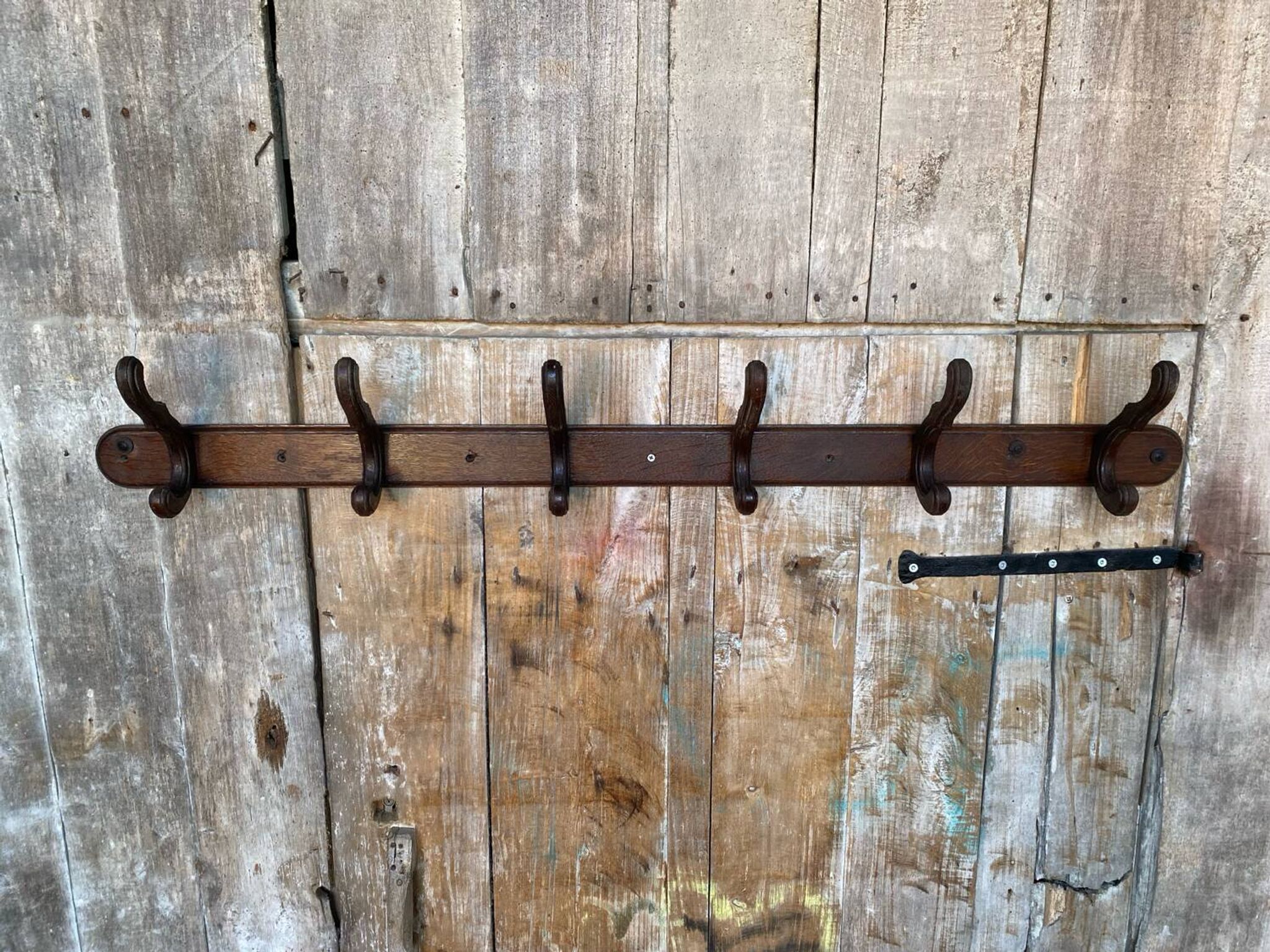 Wall-Mounted Coat Rack with 6 Curved Wooden Hooks Vintage #D740