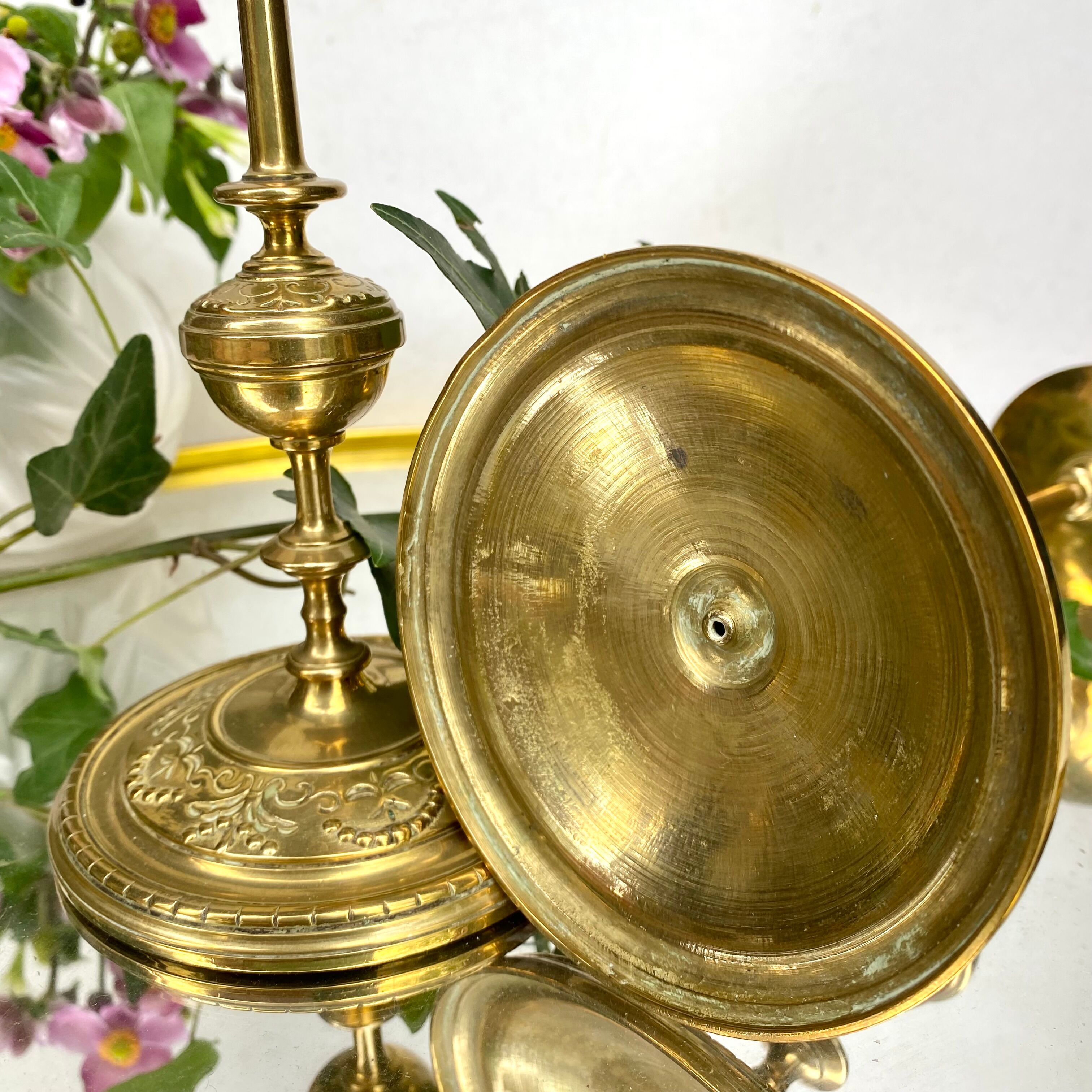 Golden brass candle holders