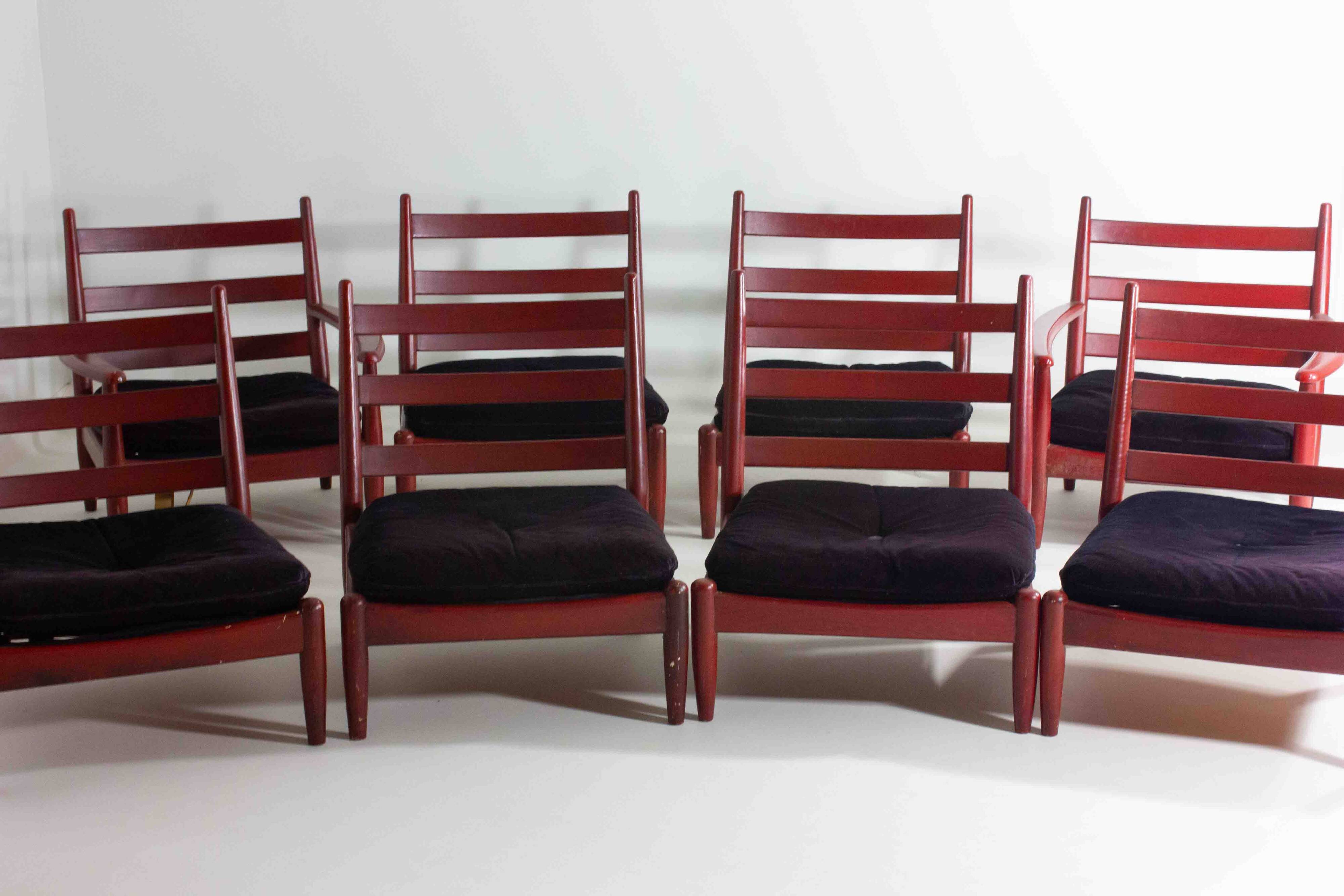 XL set of 8 mid-century lounge chairs, Belgium 1960s