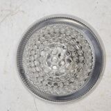 Plafonnier vintage, bague chromée et abat-jour en verre bullé