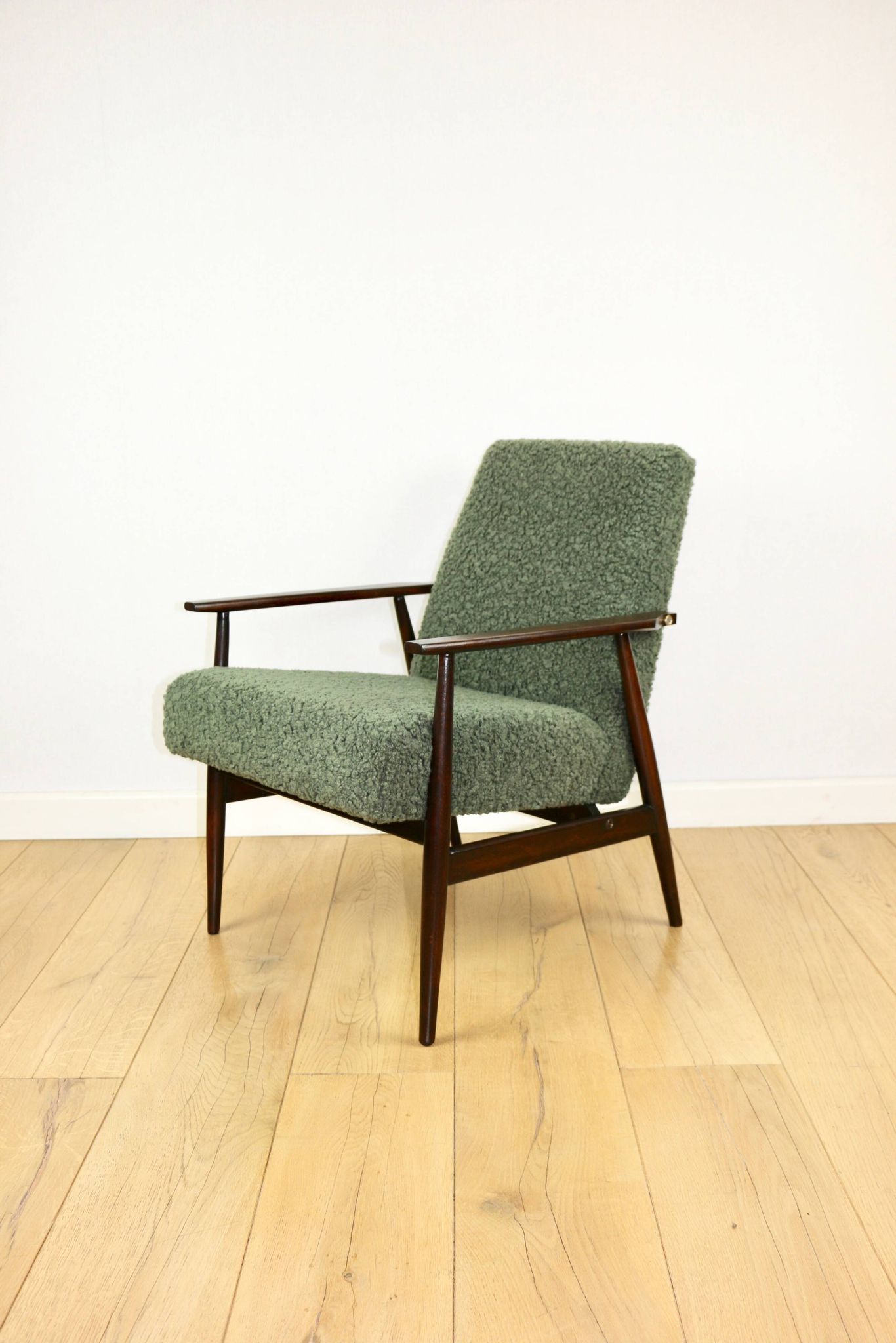 Armchair 'Lis', 1970s green boucle design by Henryk Lis - 2 pieces available