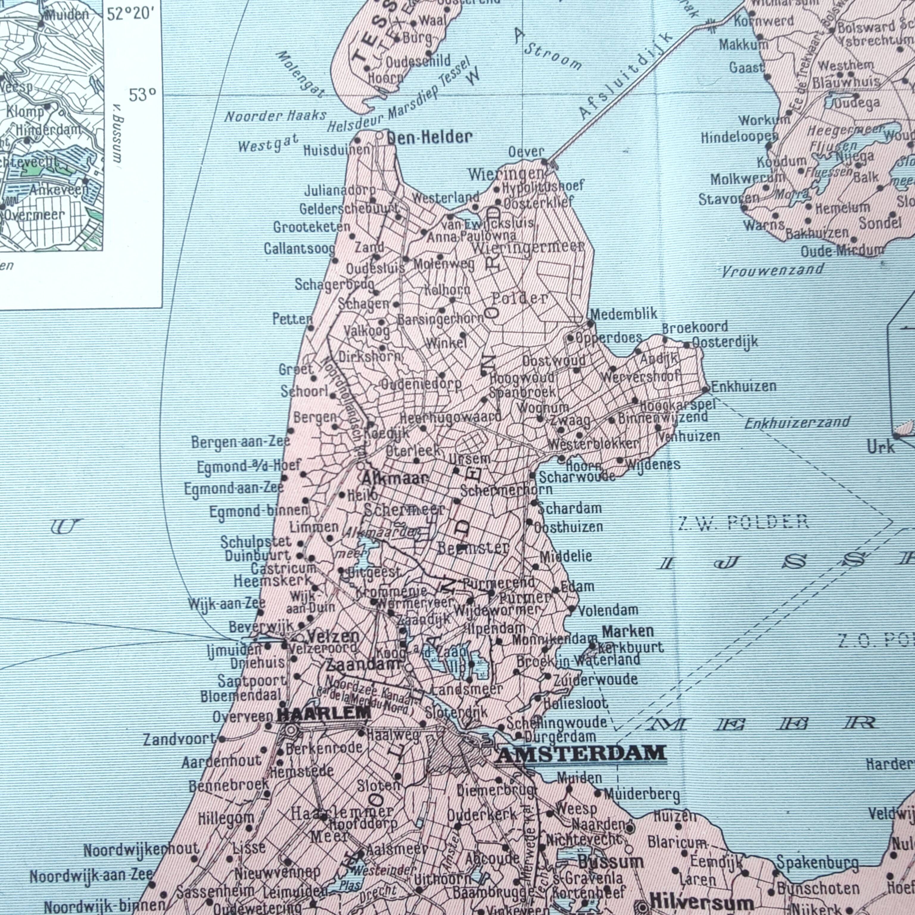 Map of the Netherlands Amsterdam Rotterdam 43x43cm from 1950