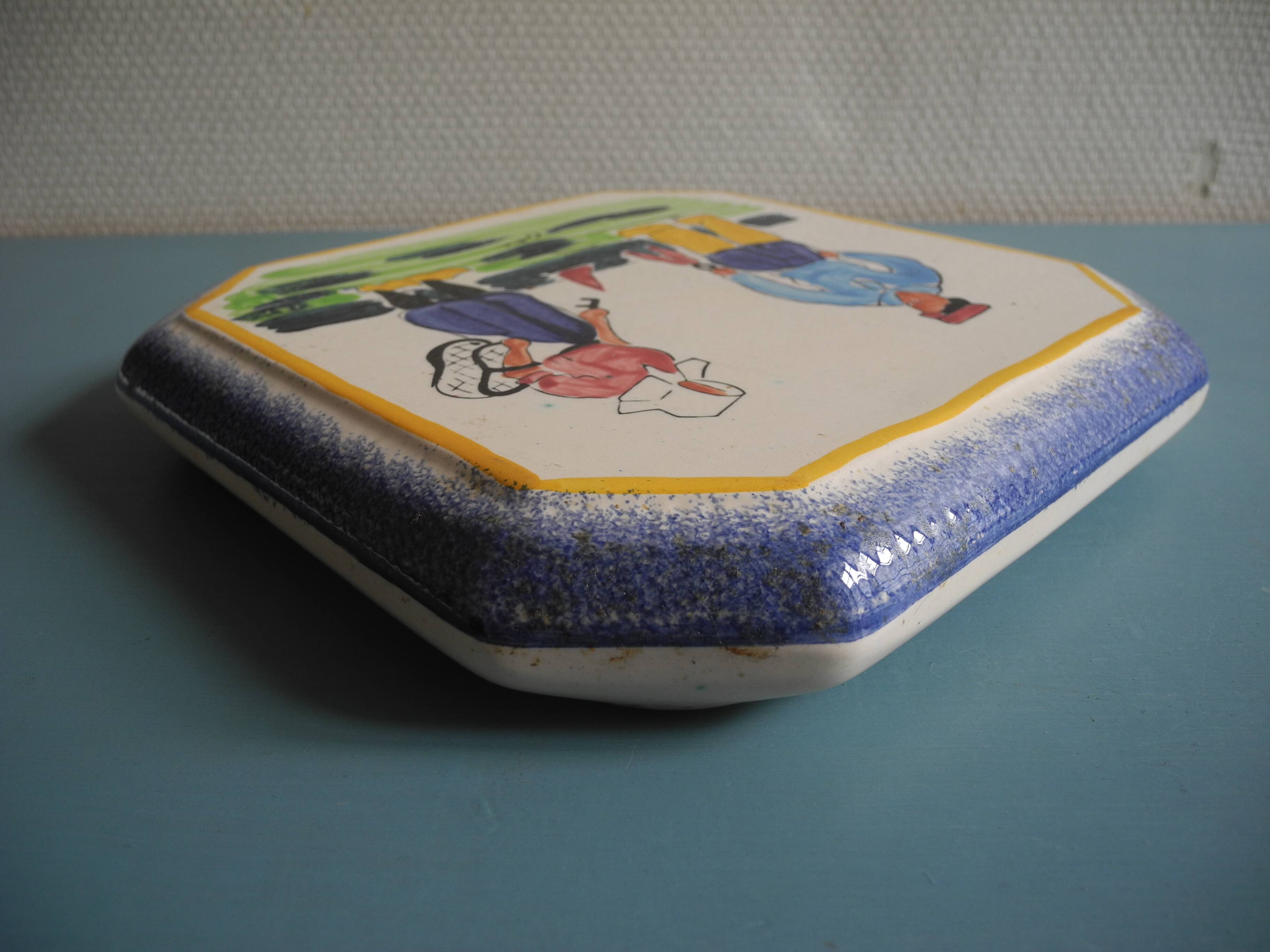 antique earthenware trivet from Pornic La Rochelle, vintage table trivet