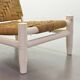 Charlotte Perriand Style Low Seat White Wicker Oak Lounge Chair and Stool