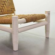 Charlotte Perriand Style Low Seat White Wicker Oak Lounge Chair and Stool