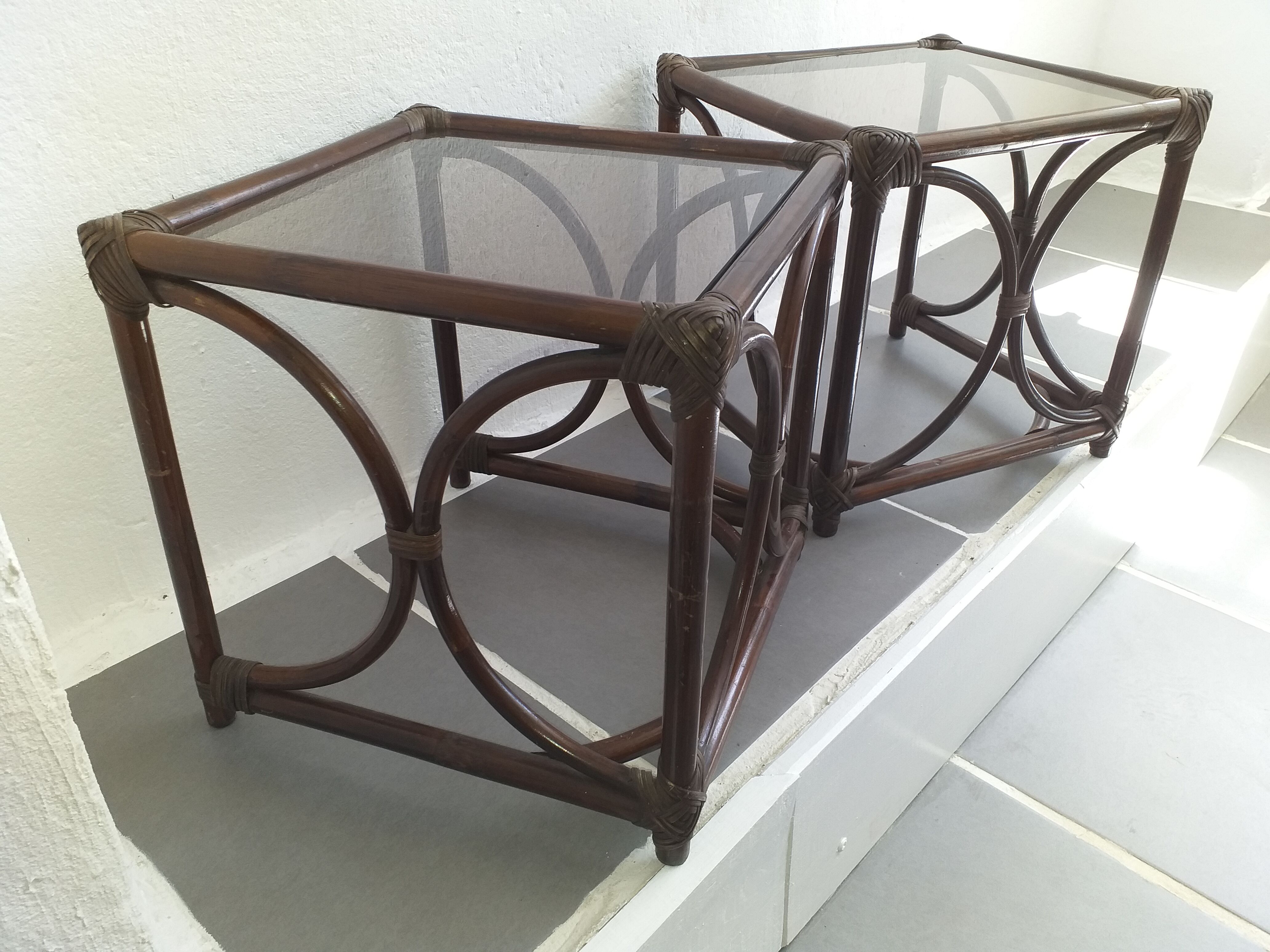 Rattan bedside tables