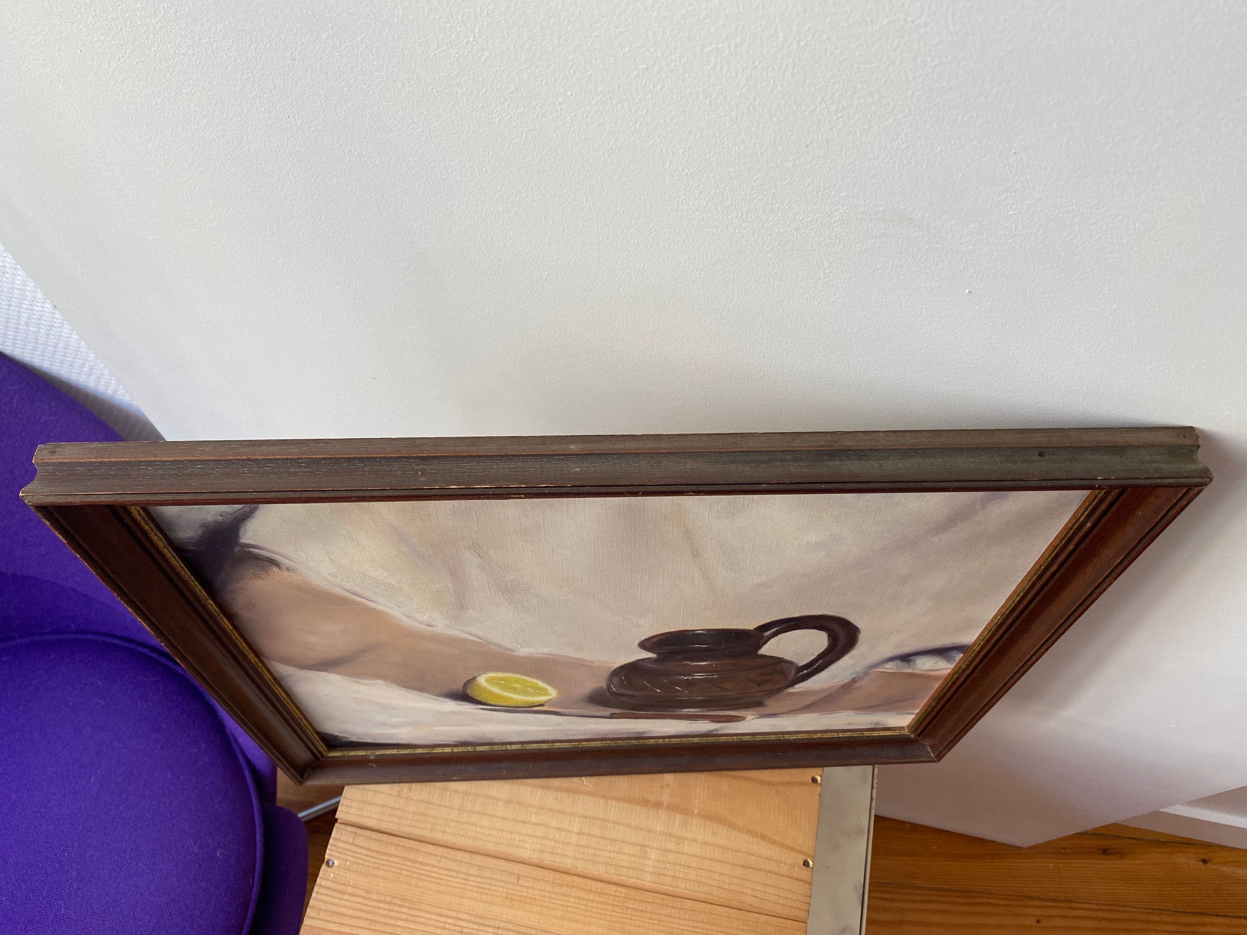 Oil painting still life with vintage lemon
