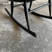 Black solid wood Scandinavian Windsor rocking chair — tall spindle back, mid-20th century