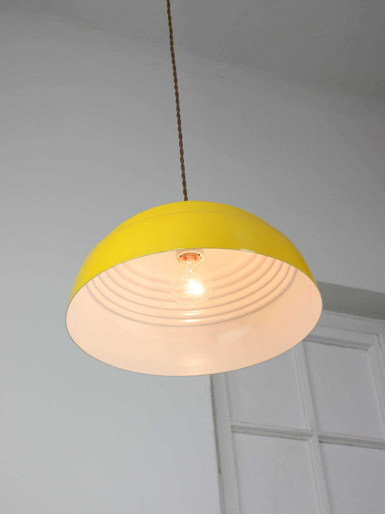Vintage Restored Yellow Metal Lamp, 80s