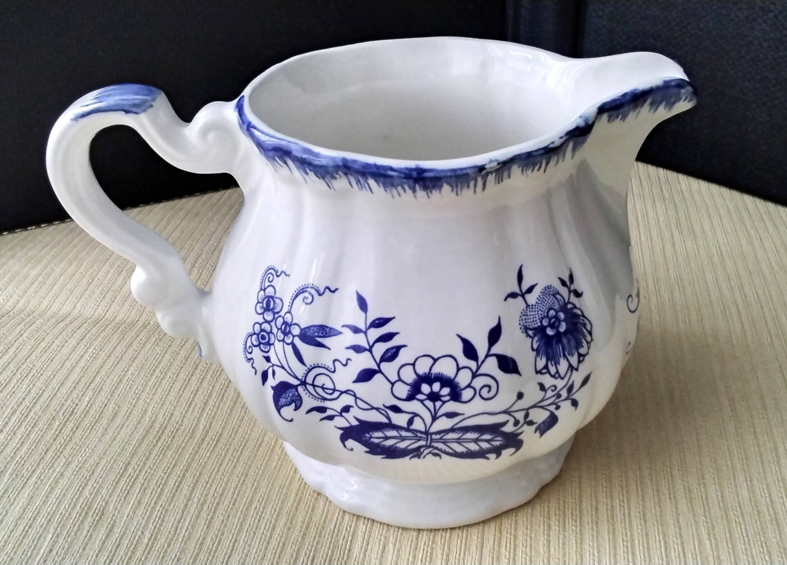 Milk jug, earthenware pitcher from Sarreguemines, Lancaster model.