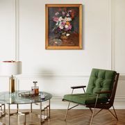Large oil on canvas of a still life with flowers 1929, antique painting.