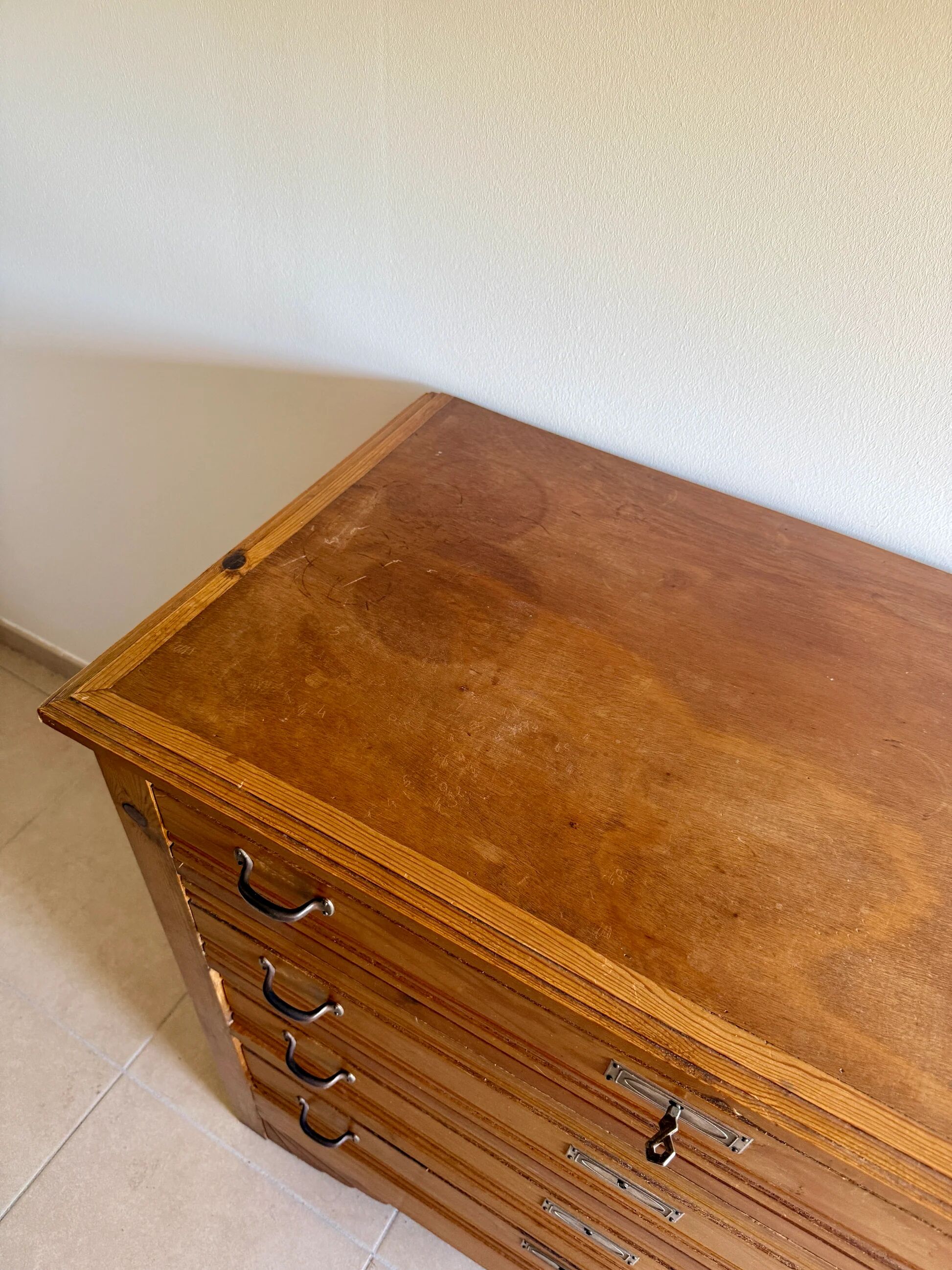 4-drawer chest in raw wood and chrome - art deco style