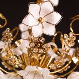 Lustre en verre de Murano décor de fleurs blanches, 1970