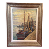 oil on panel signed Crismane - Fishing port, Brittany