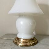 Vintage opaline and brass mushroom lamp