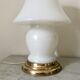Vintage opaline and brass mushroom lamp