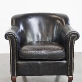 Black cowhide leather armchair
