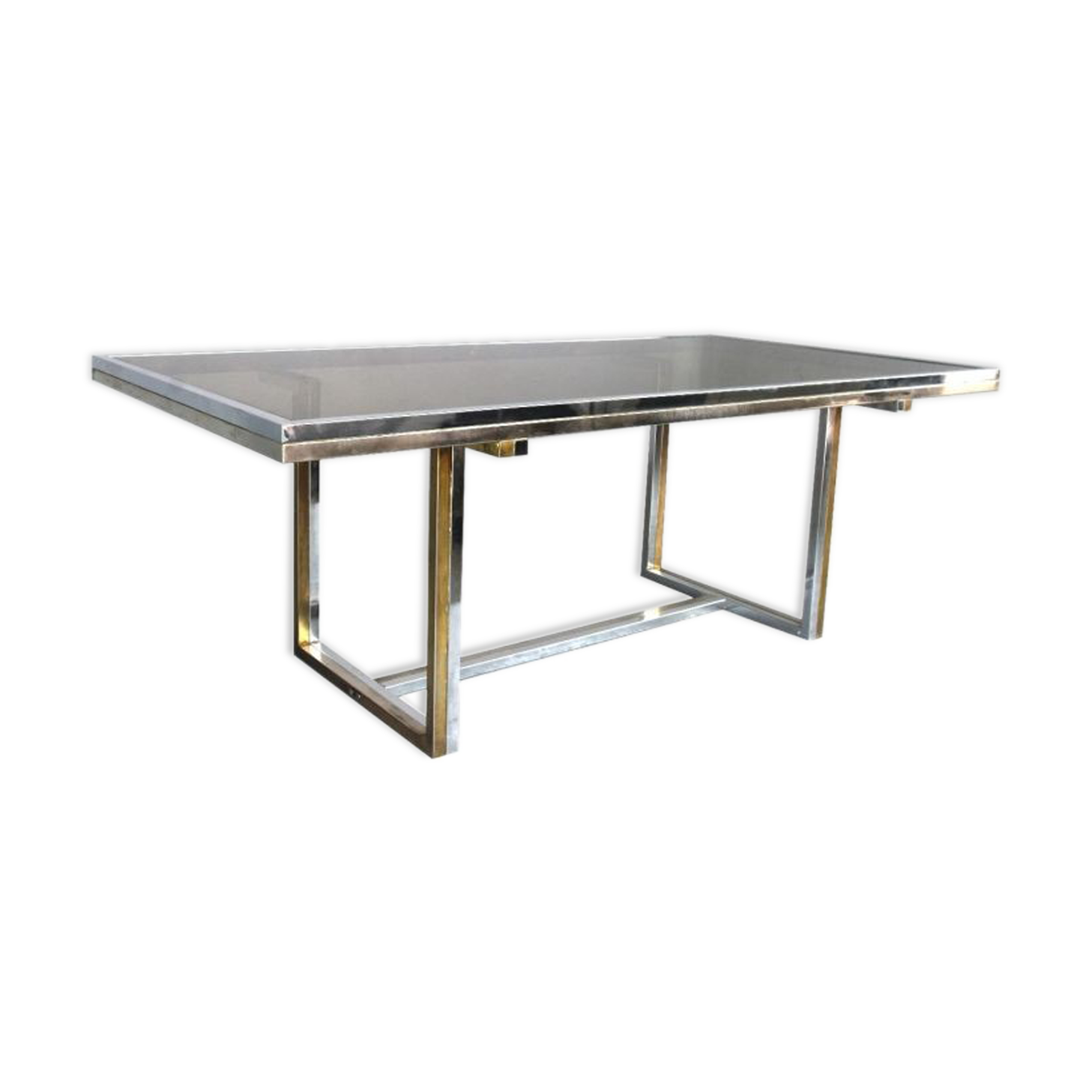 Table vintage 1970 métal chromé et verre