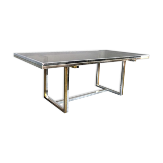 Vintage table 1970 chrome metal and glass