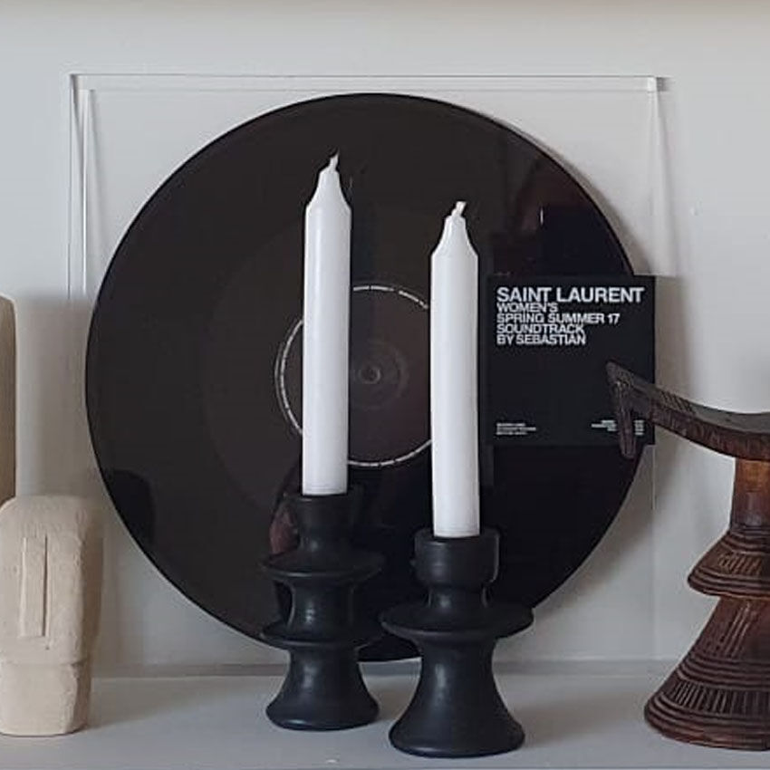 Set of two candlesticks in black tadelakt