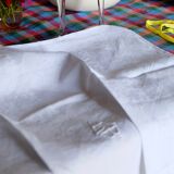 Set of 8 towels in embroidered damask white linen