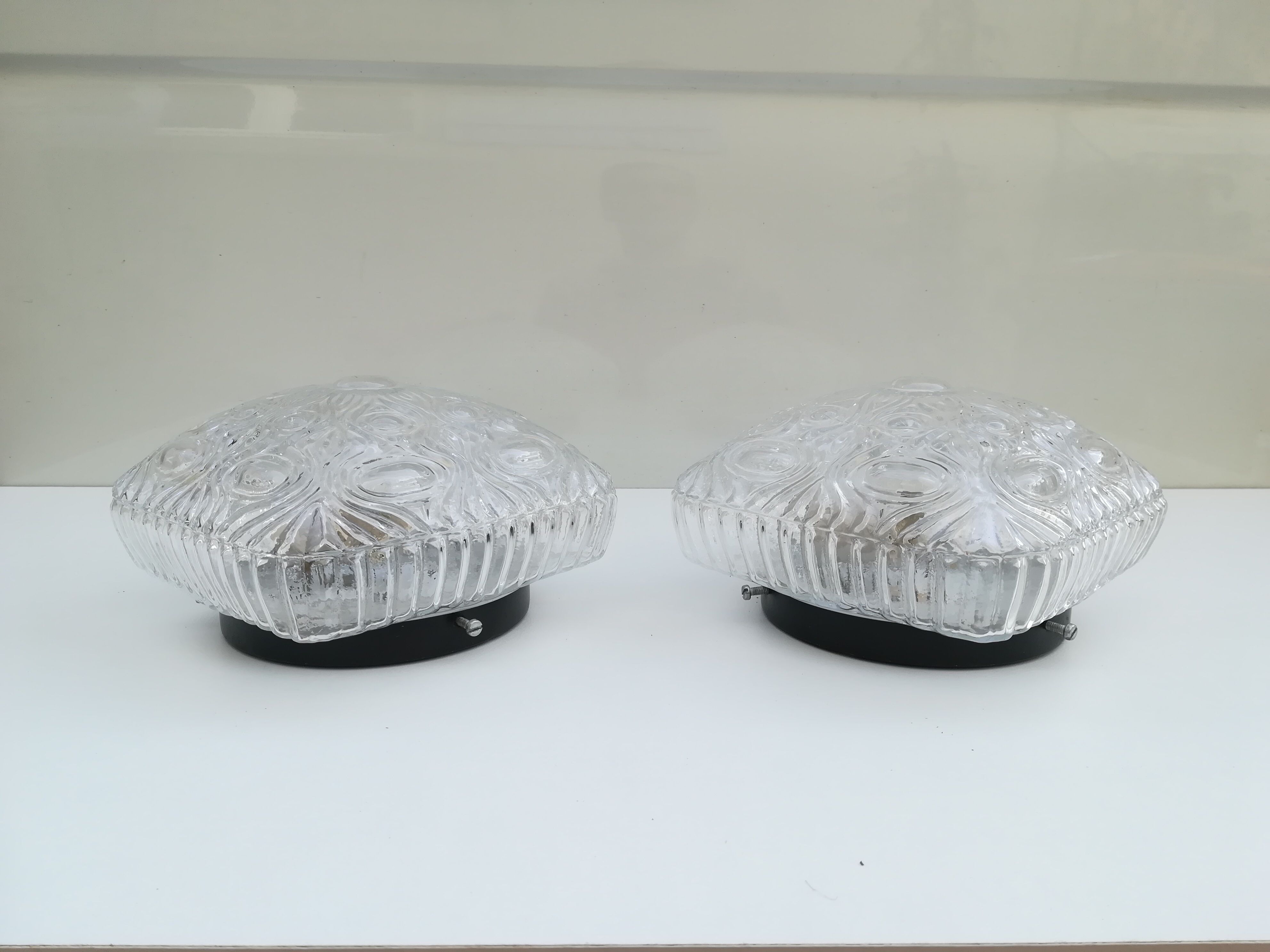 TWO PLAFONNIERS IN VERRE OF ANNEES 60