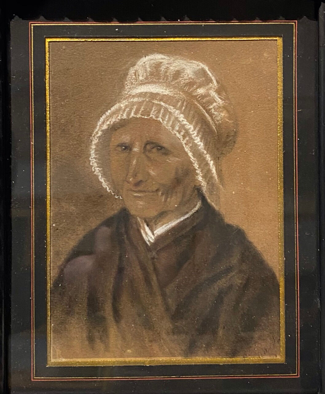 Old painting, portrait of a Breton woman with a white headdress at the end of the nineteenth century