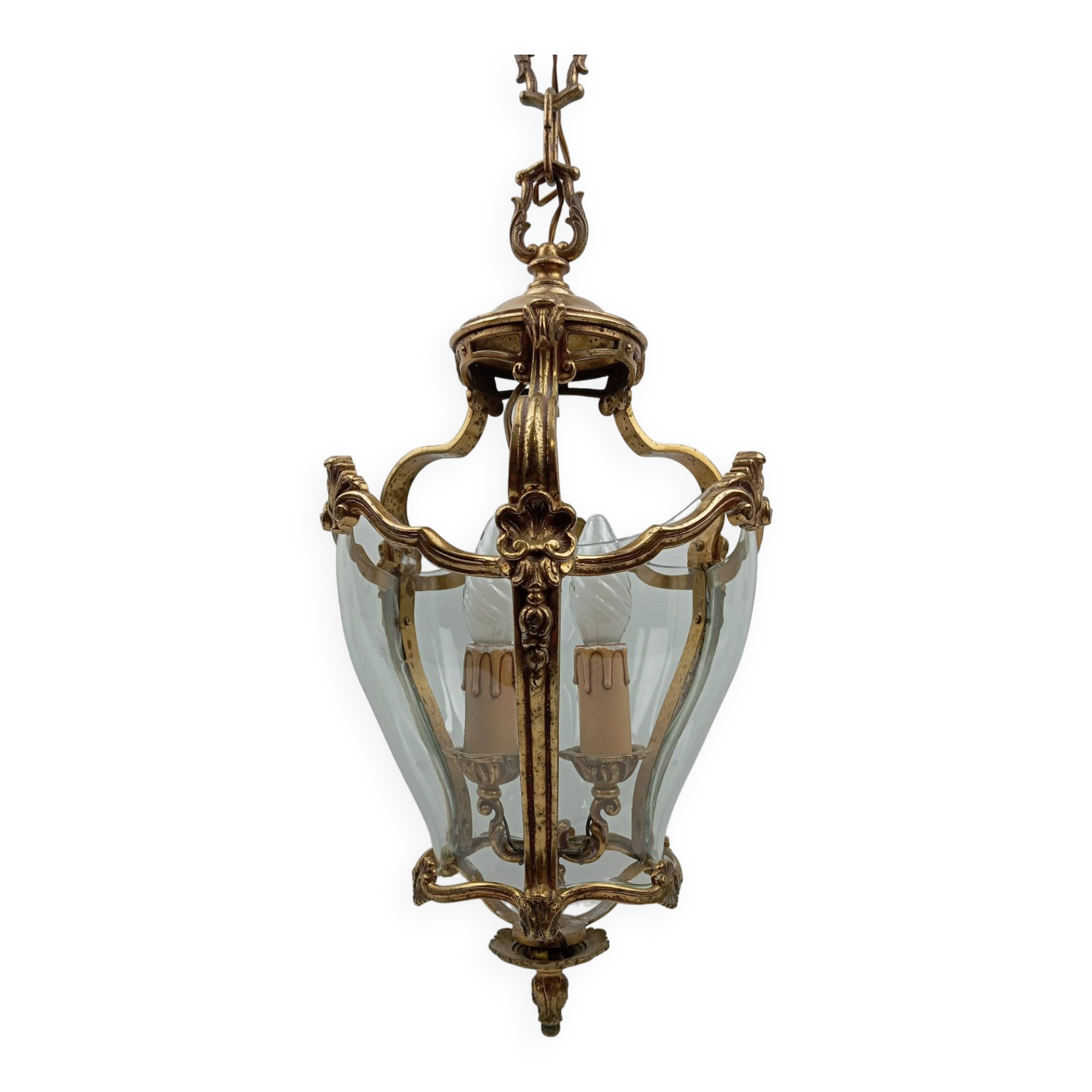 Lanterne bronze doré & verre galbé de style Louis XV / Rococo