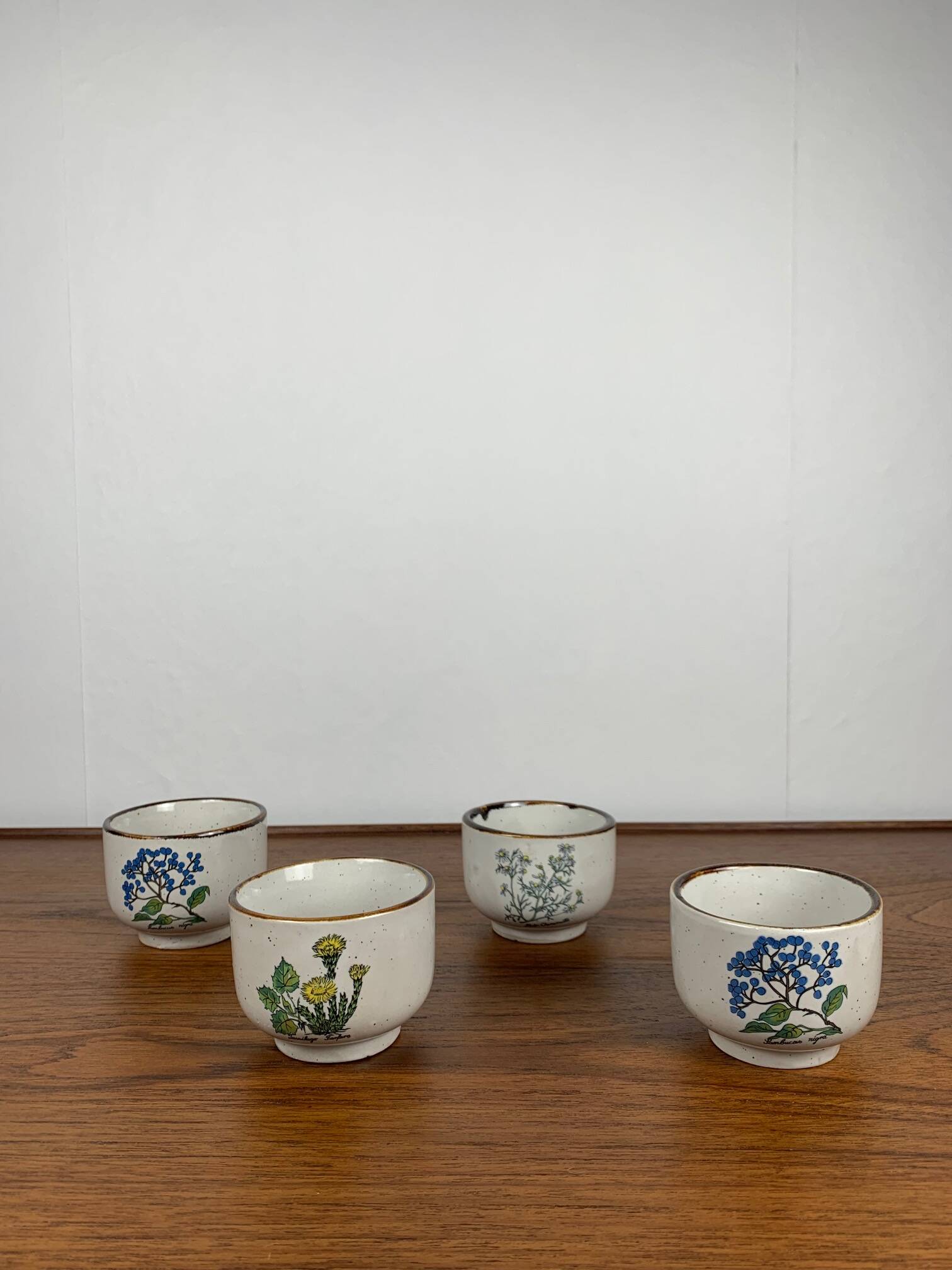 Set de 4 tasse à thé "herbier" , 1960/70, céramique