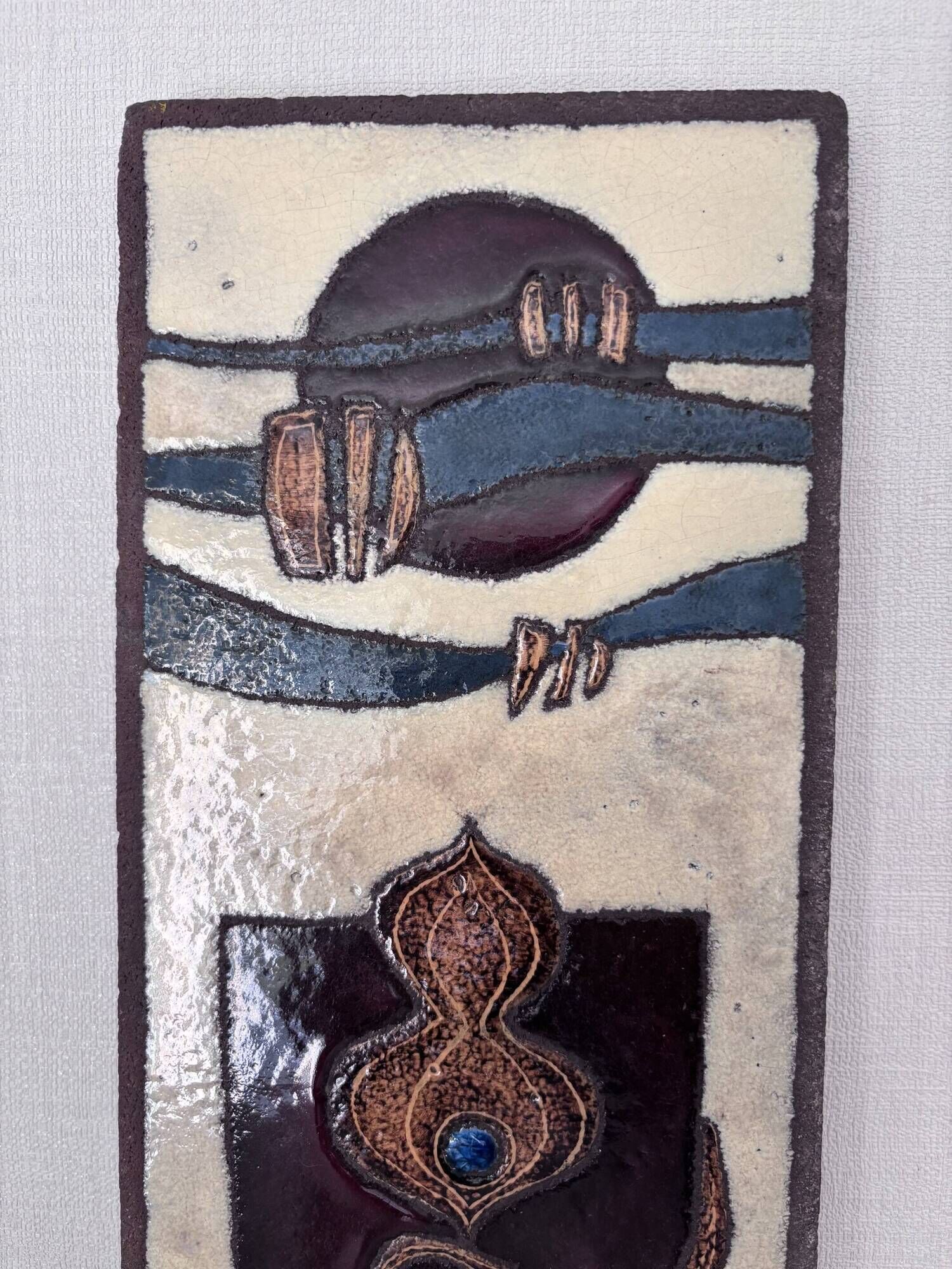 Enamelled lava plaque jean jaffeux volvic mozac ceramic 1960s mid century