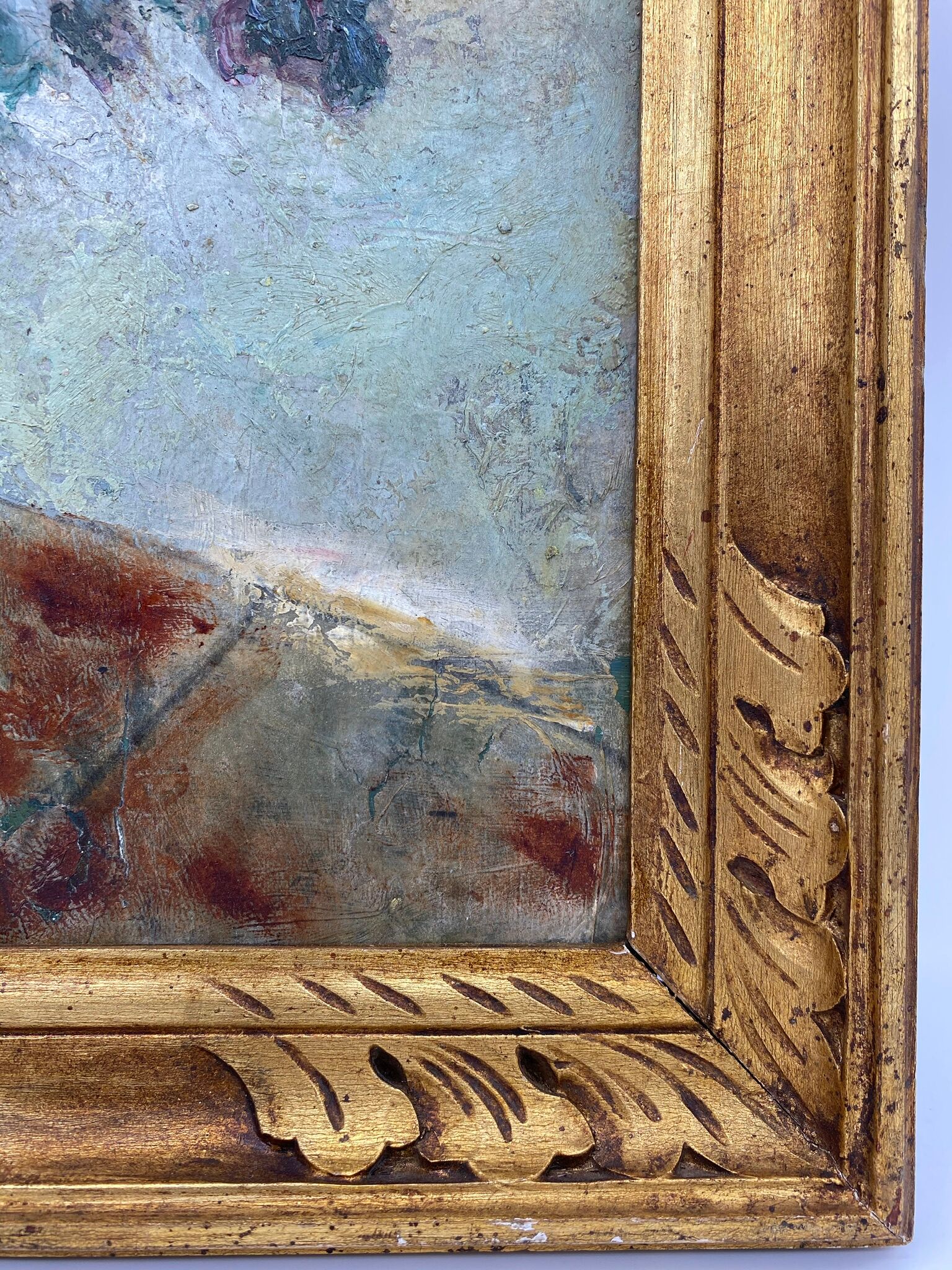 Antique painting, flowers in a vase