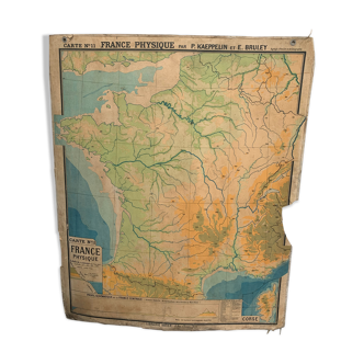 Carte pédagogique et scolaire numéro 11 la France physique recto verso vintage